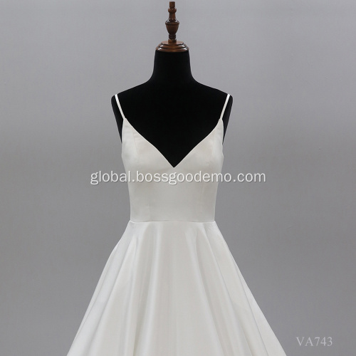  Elegant White A Line Vestido de noiva Custom Made Spaghetti strap satin Wedding Dress bridal Gown Manufactory